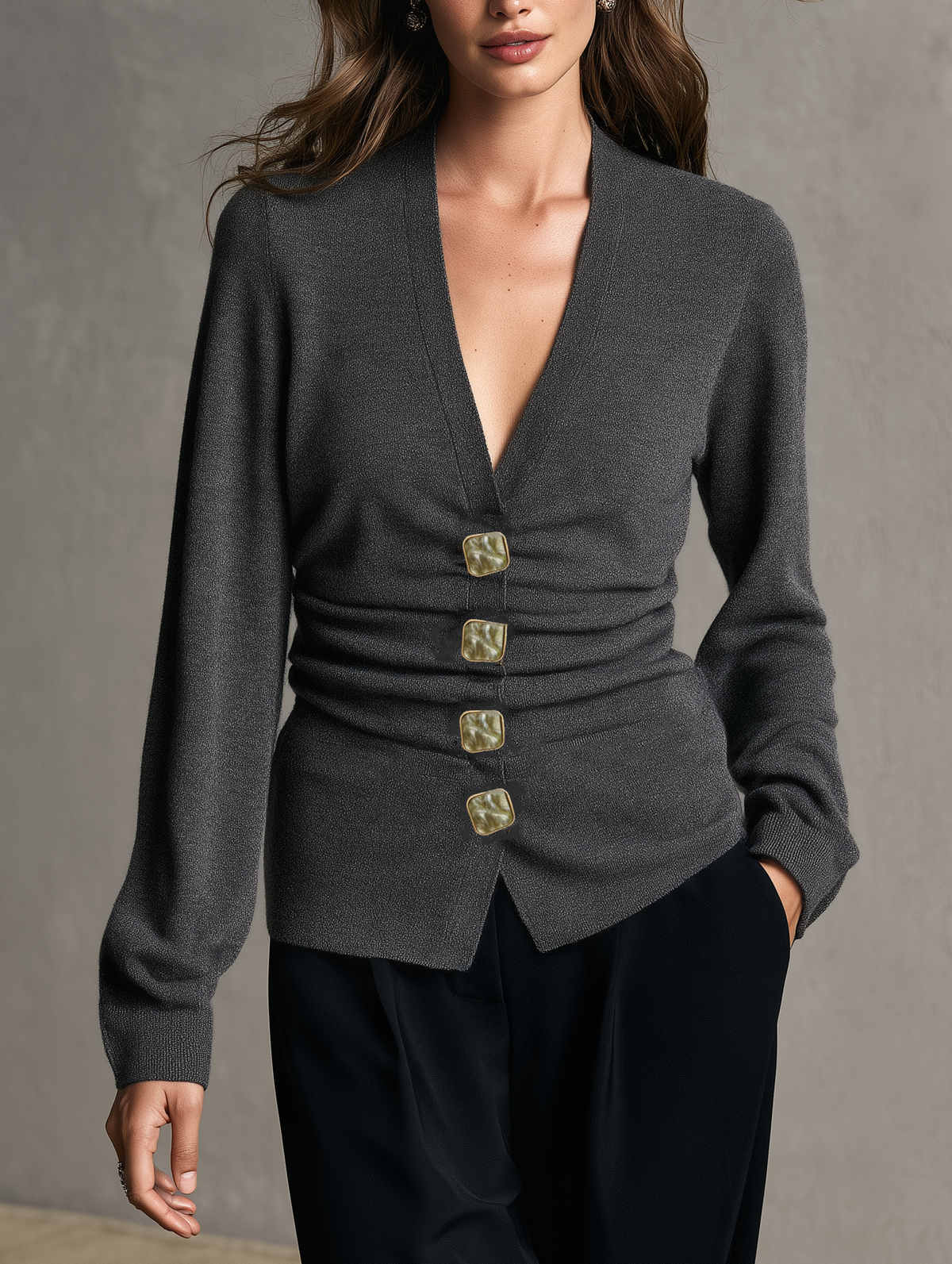 Women's Versatile Gray Stretch Knit Long-Sleeve Cardigan – House of Velari