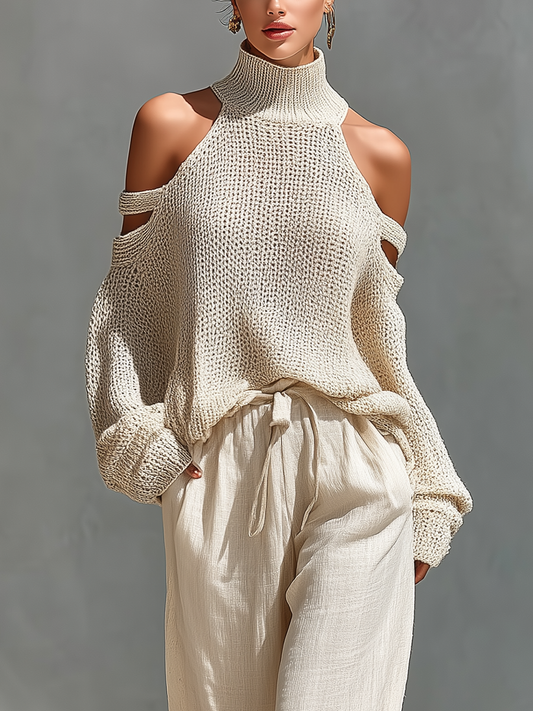 Women's Beige Knit High Neck Jumper – House of Velari