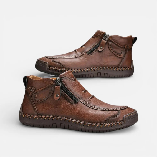 Men's Leather Ankle Shoes – Stitched Casual Zip-Up Boots – House of Velari