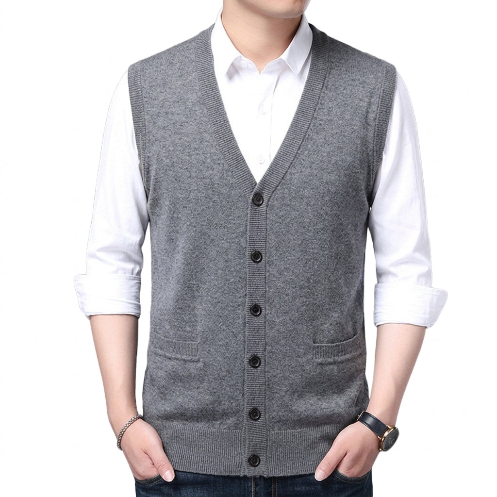 Men’s Classic Knit Button-Up Vest – Sleeveless Sweater Vest – House of Velari