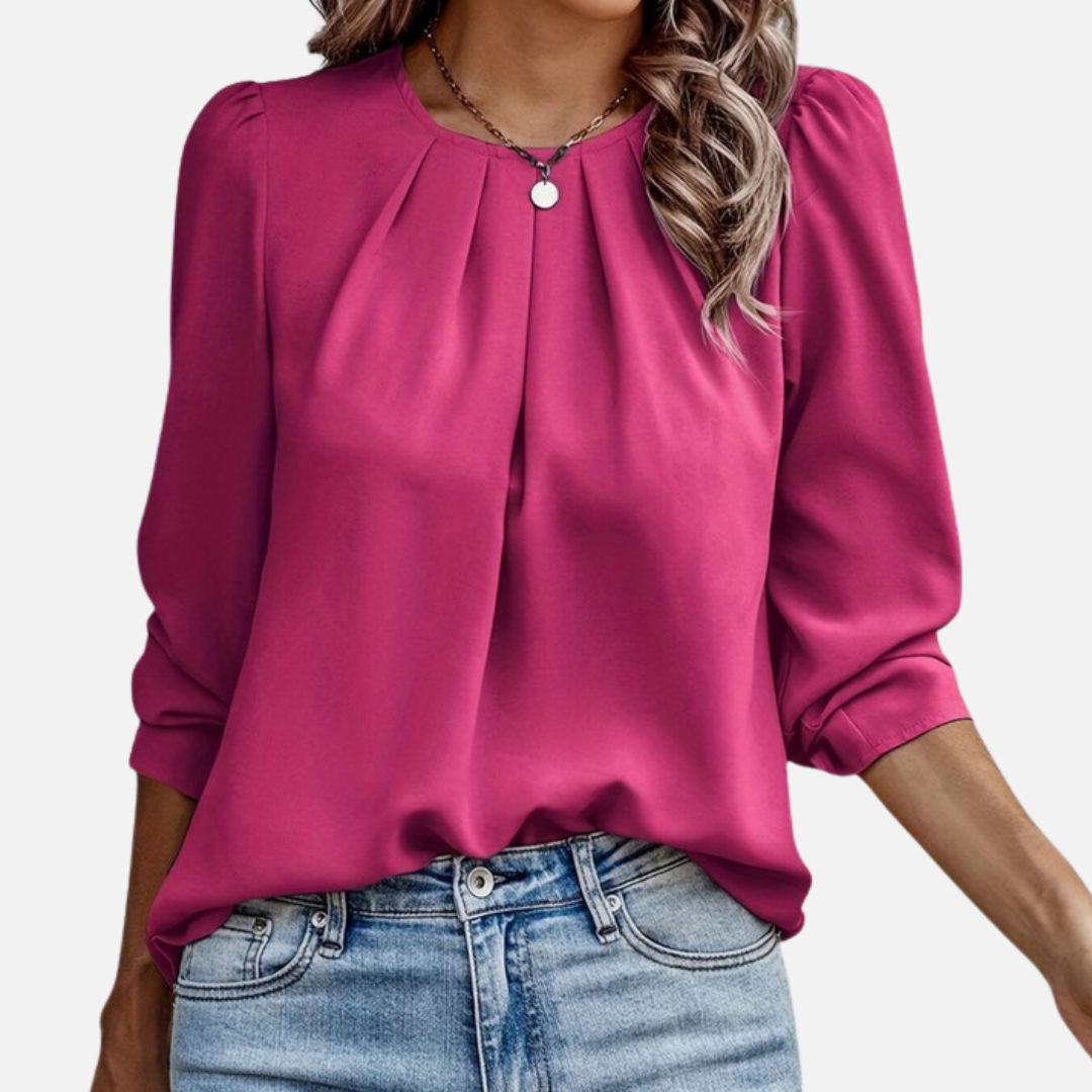 Women's Elegant Chiffon Blouse – Pleated Neck Puff Sleeve – House of Velari