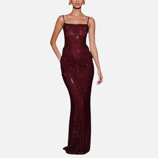 Women's Sequin Formal Maxi Dress – Backless Spaghetti Strap Sparkly Evening Gown – House of Velari