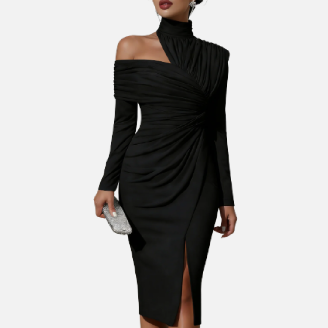 Women's Midi Dress Ruched High-Neck – House of Velari