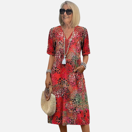 Women's V-Neck Print Boho Midi Dress – House of Velari