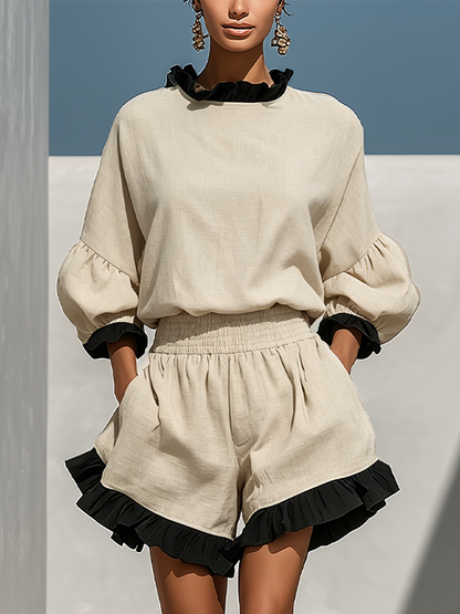 Women's Beige Linen Long Sleeve Two-Piece Set – House of Velari