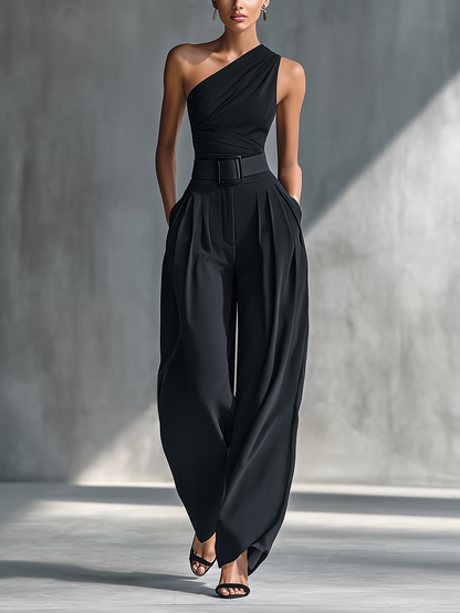 Women's Black Draped Wide Pants – House of Velari