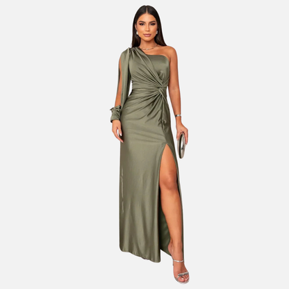 Women's Ruched One Shoulder Satin Maxi Dress – House of Velari