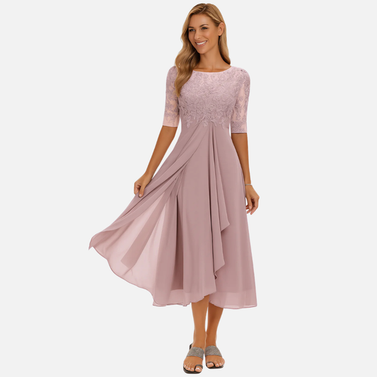 Women’s Lace Bodice Chiffon Midi Dress – House of Velari