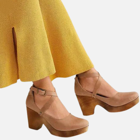 Women's Leather Mary Jane Clogs – Retro Platform Heel Ankle Strap Shoes – House of Velari