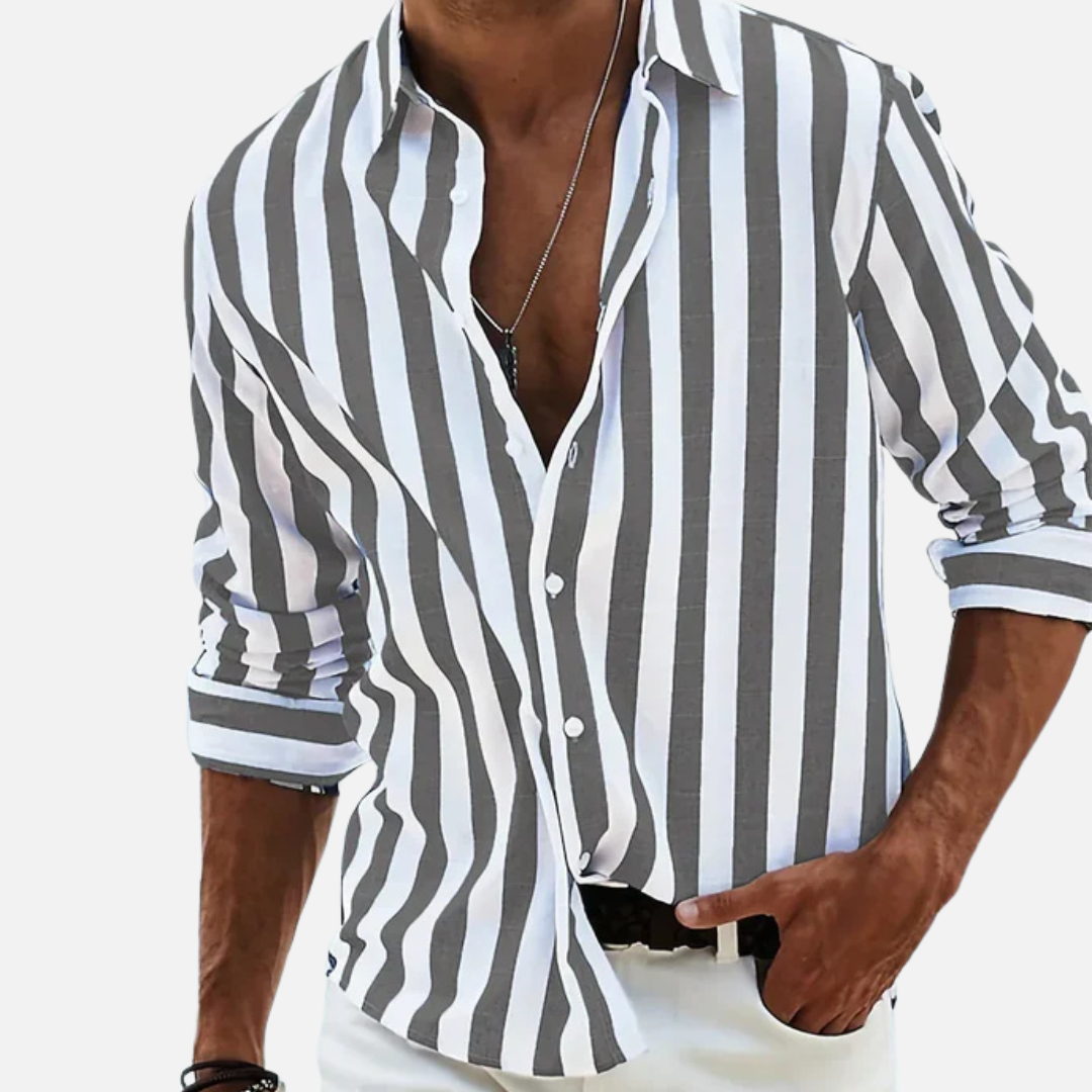 Men's Striped Long Sleeve Shirt – Button-Up Casual Beach Shirt – House of Velari