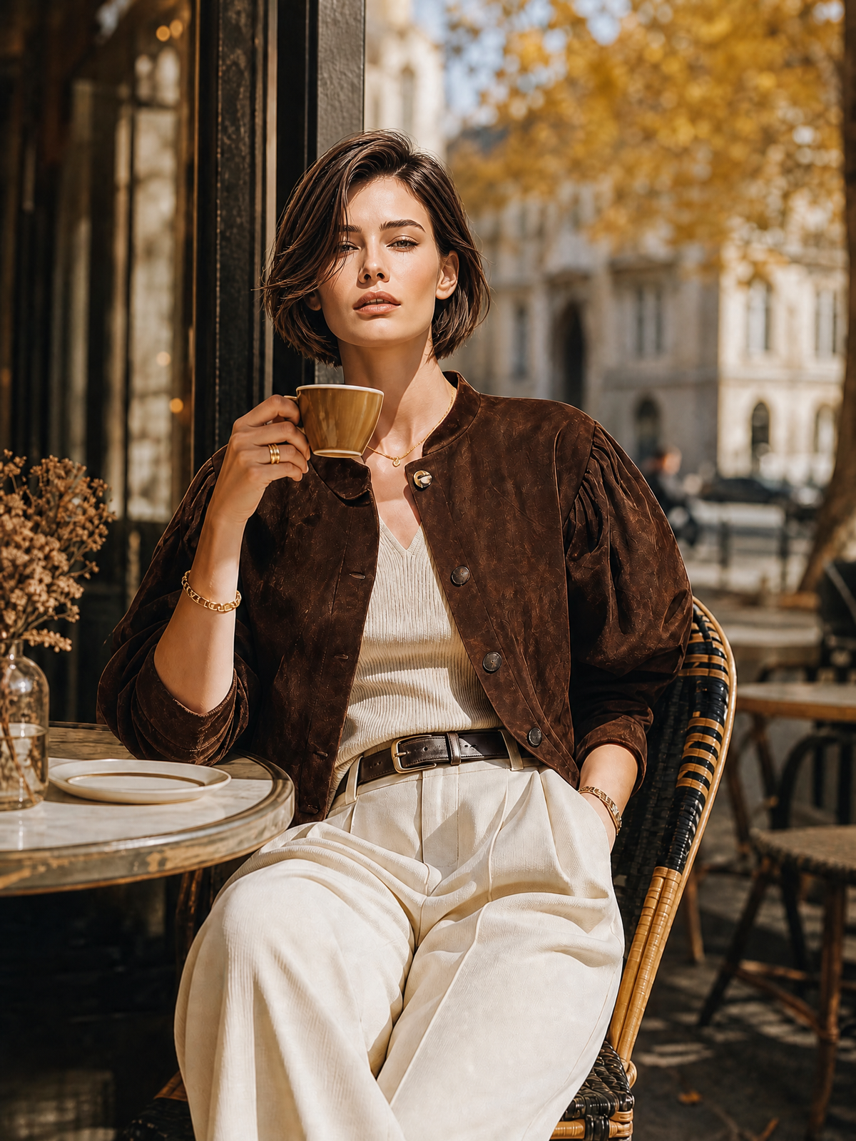 Women's Brown Puff Sleeve Stand Collar Jacket – House of Velari