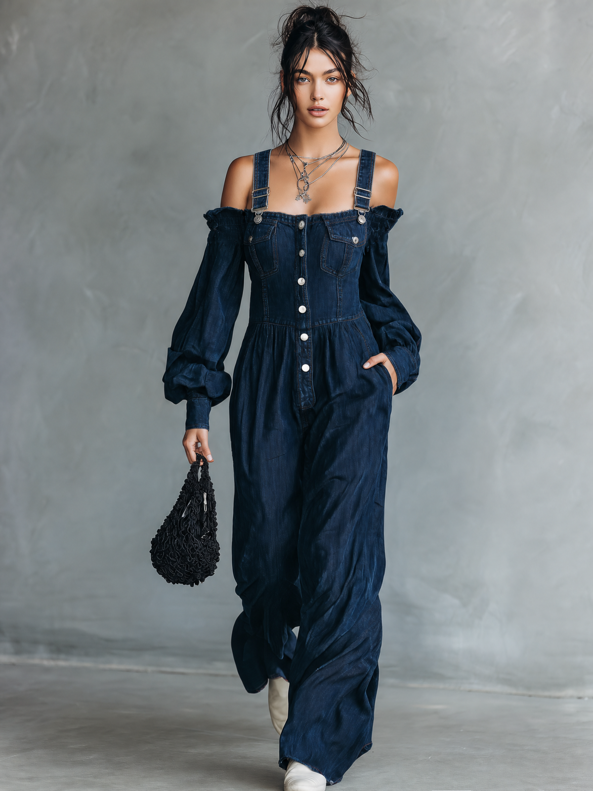 Women's Blue Denim Long Sleeve Jumpsuit – House of Velari
