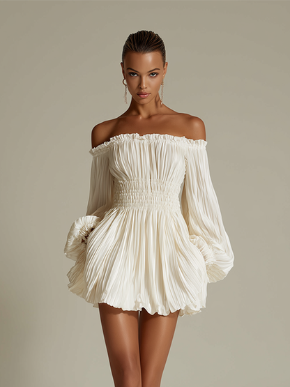 Women's Ivory Ruched Pleated Dress – House of Velari