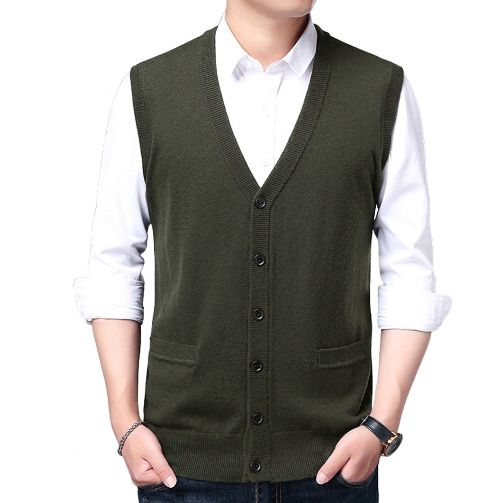 Men’s Classic Knit Button-Up Vest – Sleeveless Sweater Vest – House of Velari