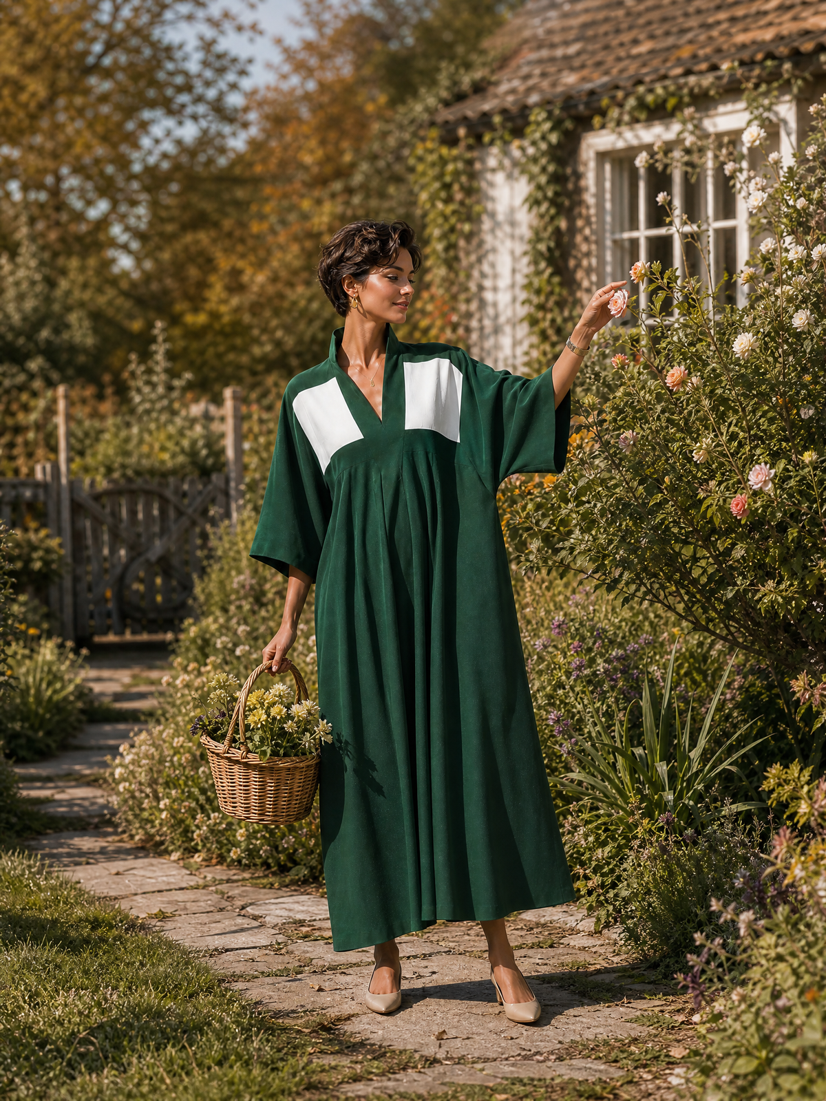 Women's Green Kimono Sleeve Maxi Dress – House of Velari