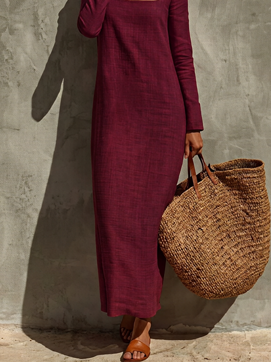 Women's Linen Square Neck Long Sleeve Dress – House of Velari