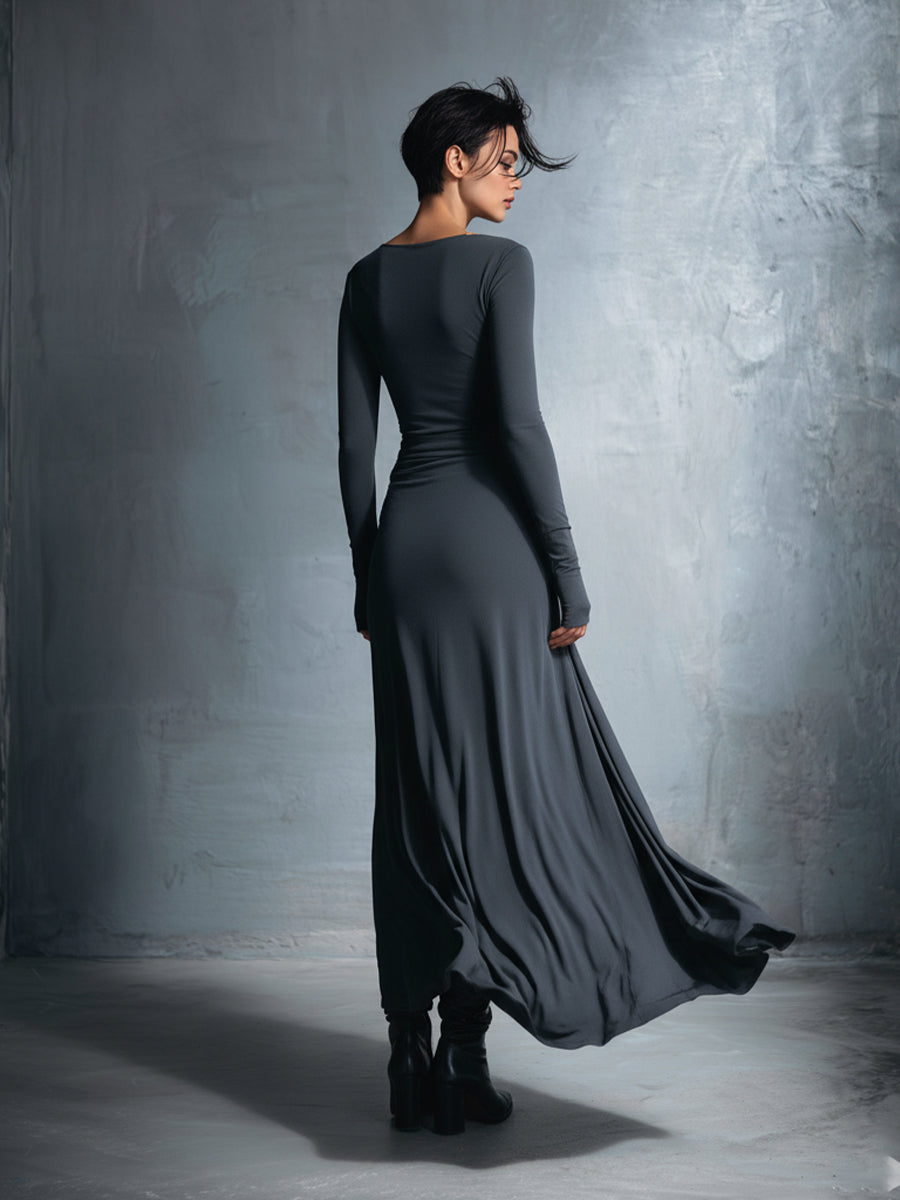 Women's Gray Stretch Wrap Maxi Dress – House of Velari