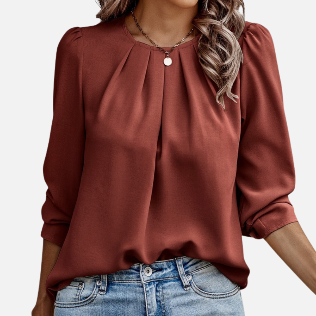 Women's Elegant Chiffon Blouse – Pleated Neck Puff Sleeve – House of Velari
