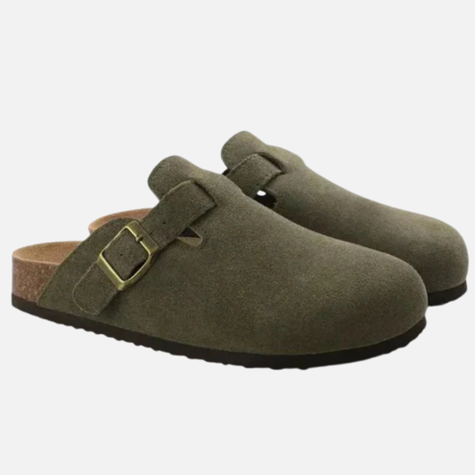 Men's Suede Comfort Clogs – Buckle Strap Mules – House of Velari