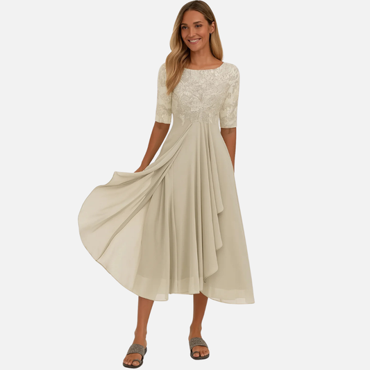 Women’s Lace Bodice Chiffon Midi Dress – House of Velari