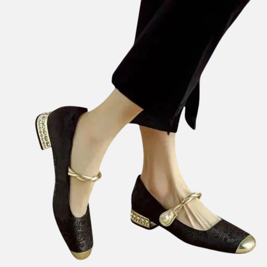 Women's Velvet Mary Jane Flats – Square Toe Pearl Heel – House of Velari