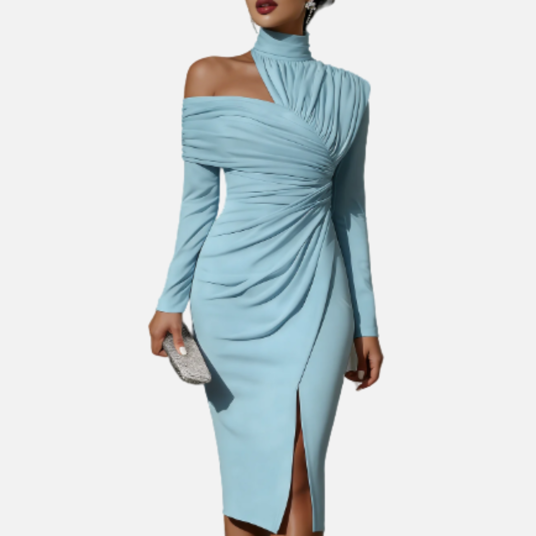 Women's Midi Dress Ruched High-Neck – House of Velari