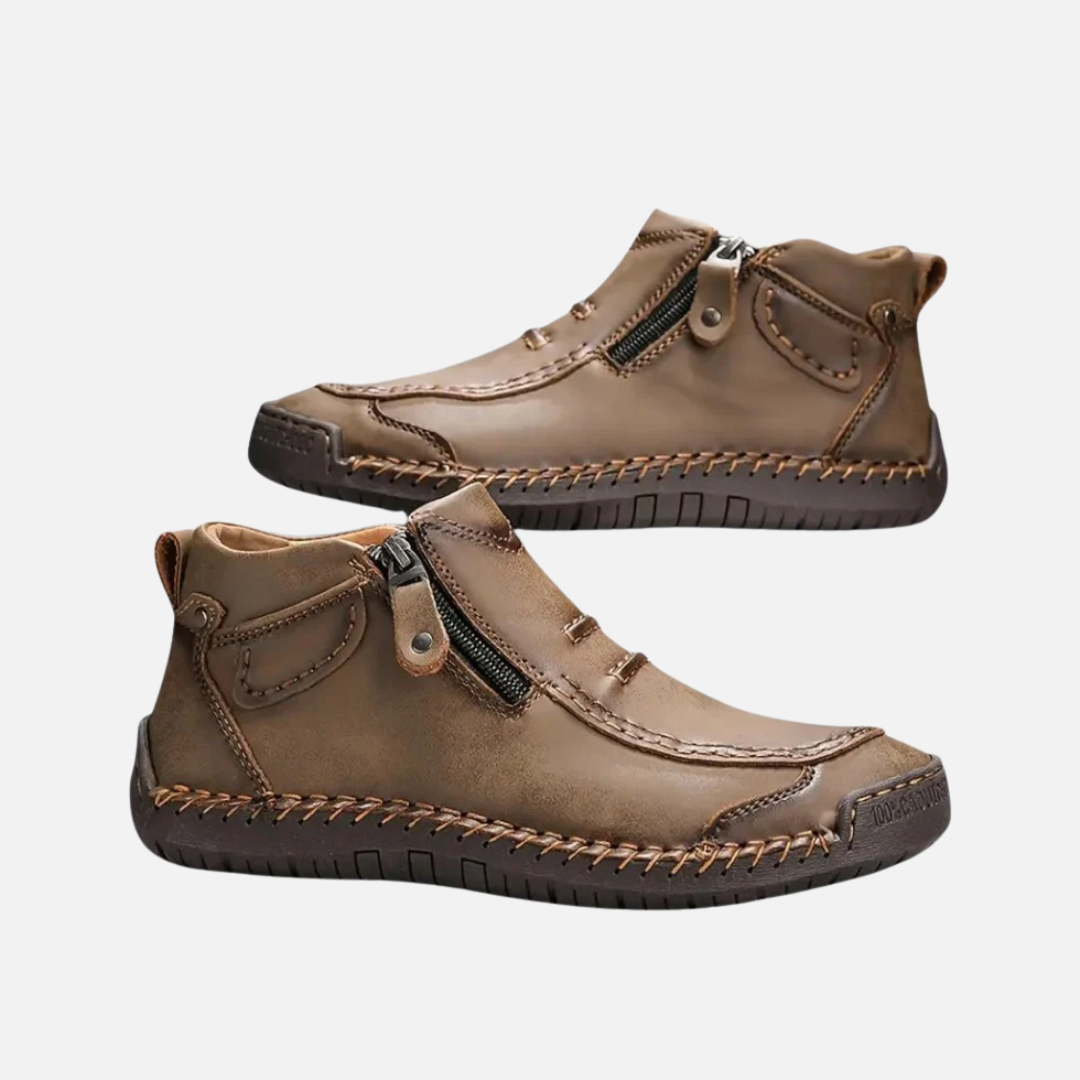 Men's Leather Ankle Shoes – Stitched Casual Zip-Up Boots – House of Velari