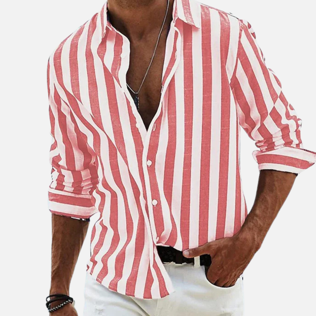 Men's Striped Long Sleeve Shirt – Button-Up Casual Beach Shirt – House of Velari
