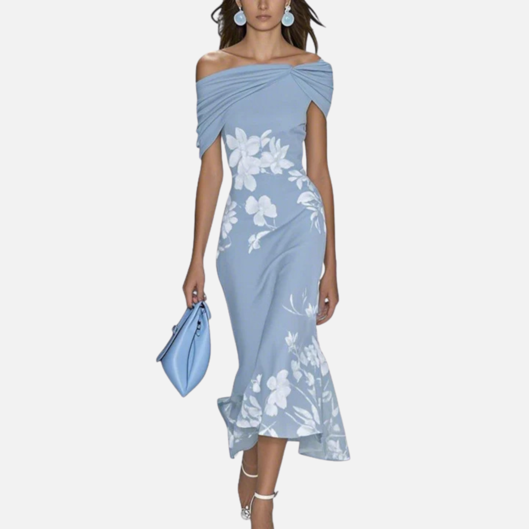 Women's Botanical Print Off-Shoulder Midi Dress – House of Velari
