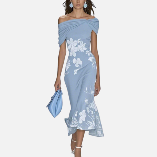 Women's Botanical Print Off-Shoulder Midi Dress – House of Velari