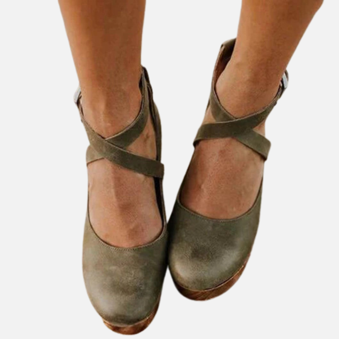 Women's Leather Mary Jane Clogs – Retro Platform Heel Ankle Strap Shoes – House of Velari