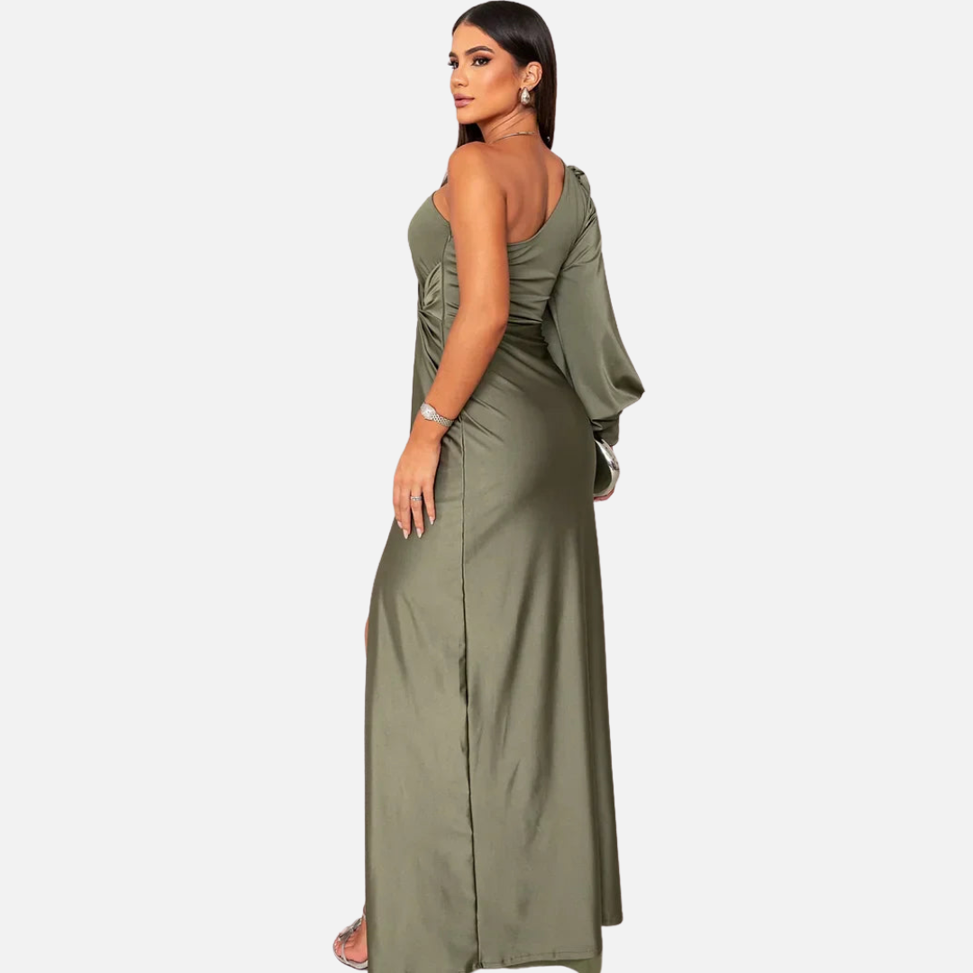 Women's Ruched One Shoulder Satin Maxi Dress – House of Velari