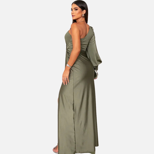 Women's Ruched One Shoulder Satin Maxi Dress – House of Velari