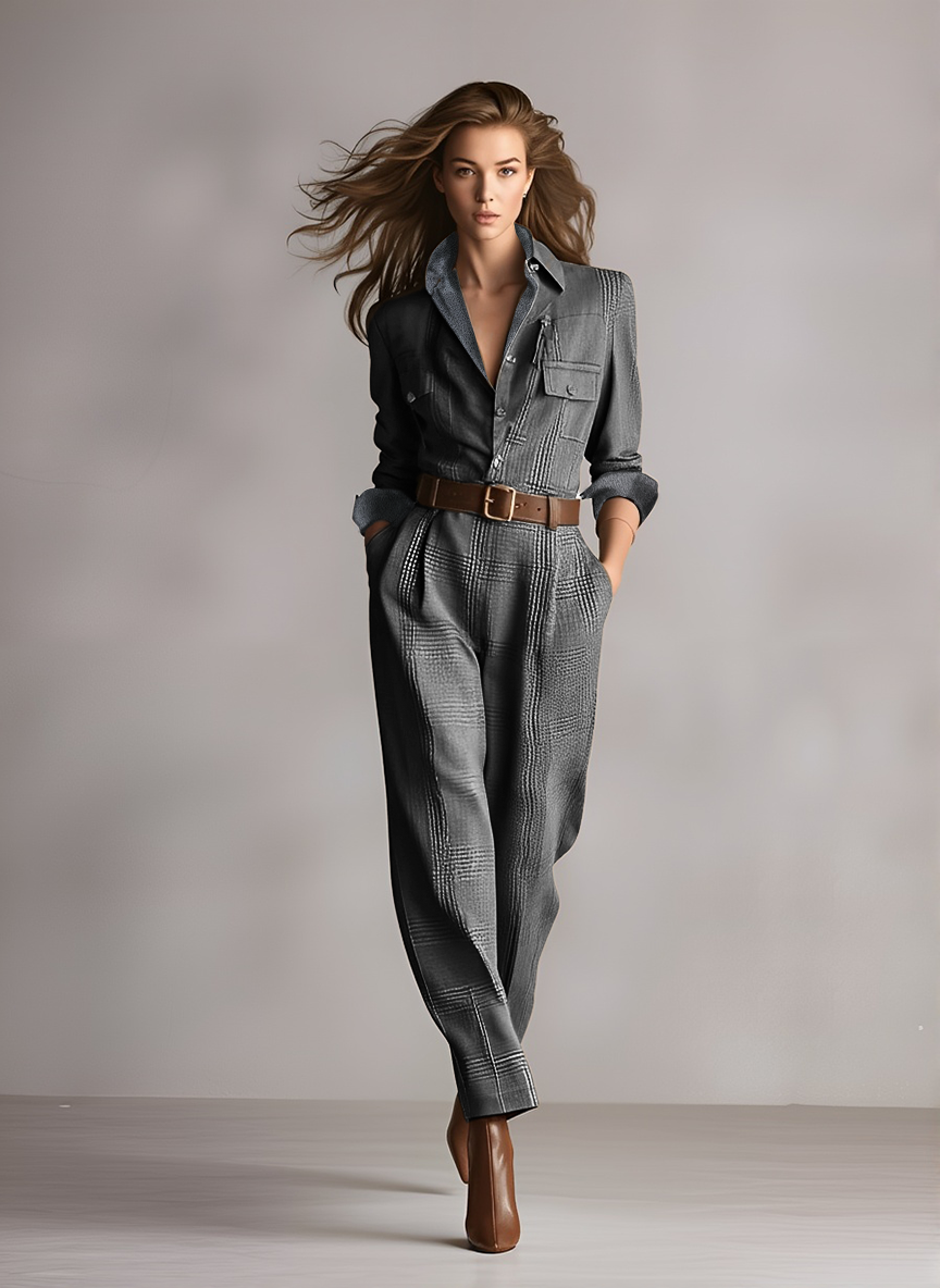 Women's Brown Tweed Plaid Utility Jumpsuit – House of Velari