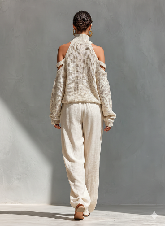 Women's Beige Knit High Neck Jumper – House of Velari