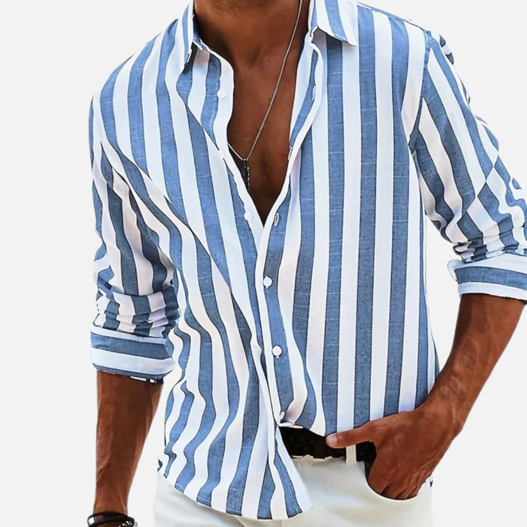 Men's Striped Long Sleeve Shirt – Button-Up Casual Beach Shirt – House of Velari