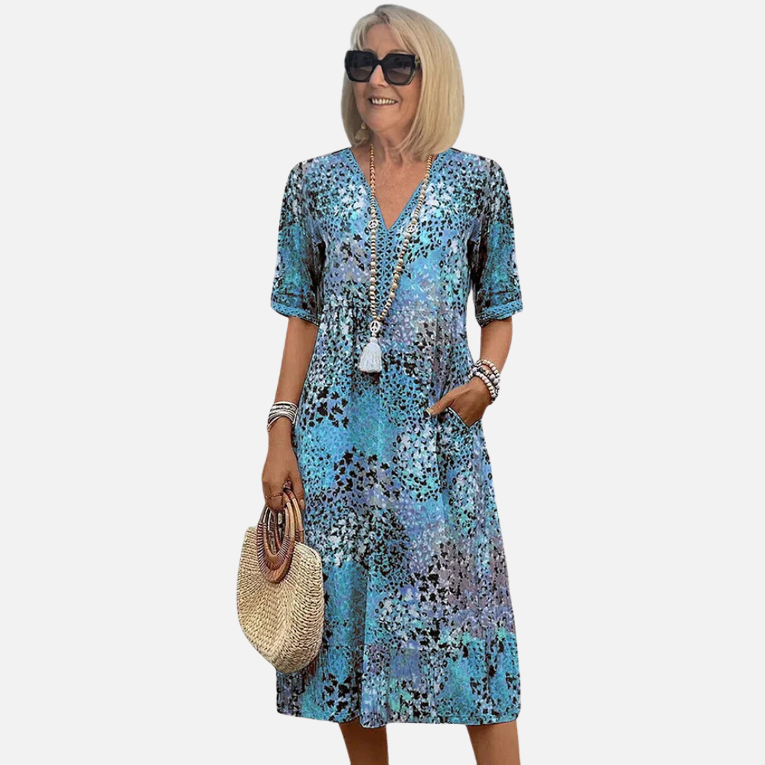Women's V-Neck Print Boho Midi Dress – House of Velari