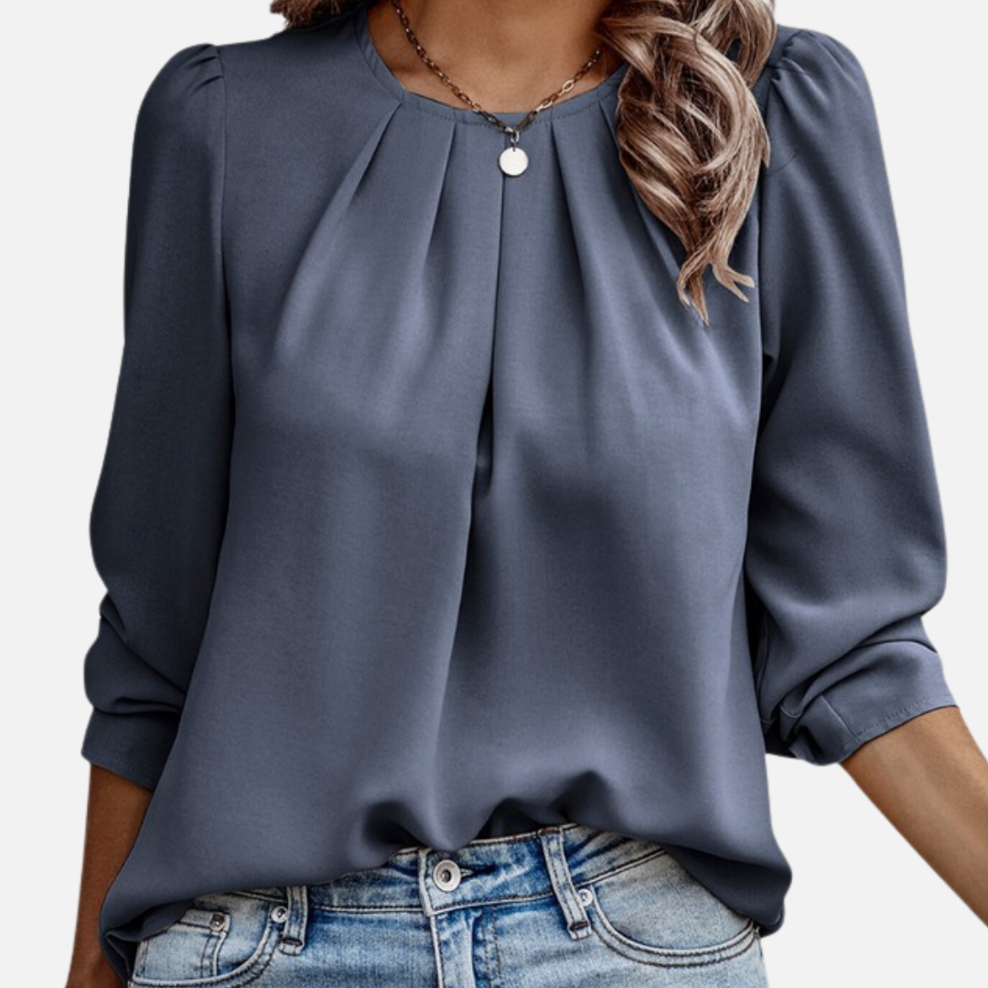 Women's Elegant Chiffon Blouse – Pleated Neck Puff Sleeve – House of Velari