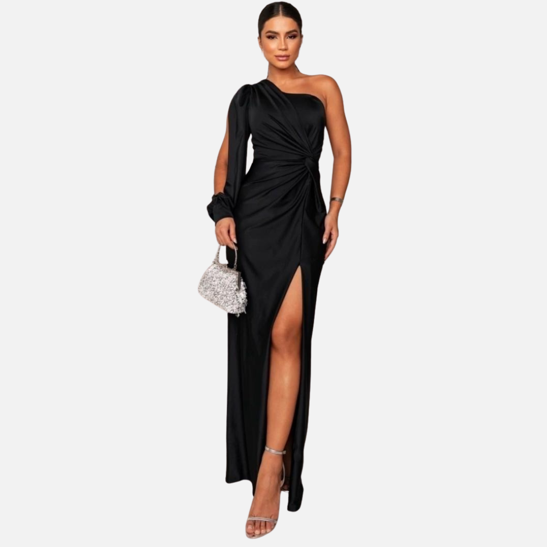 Women's Ruched One Shoulder Satin Maxi Dress – House of Velari