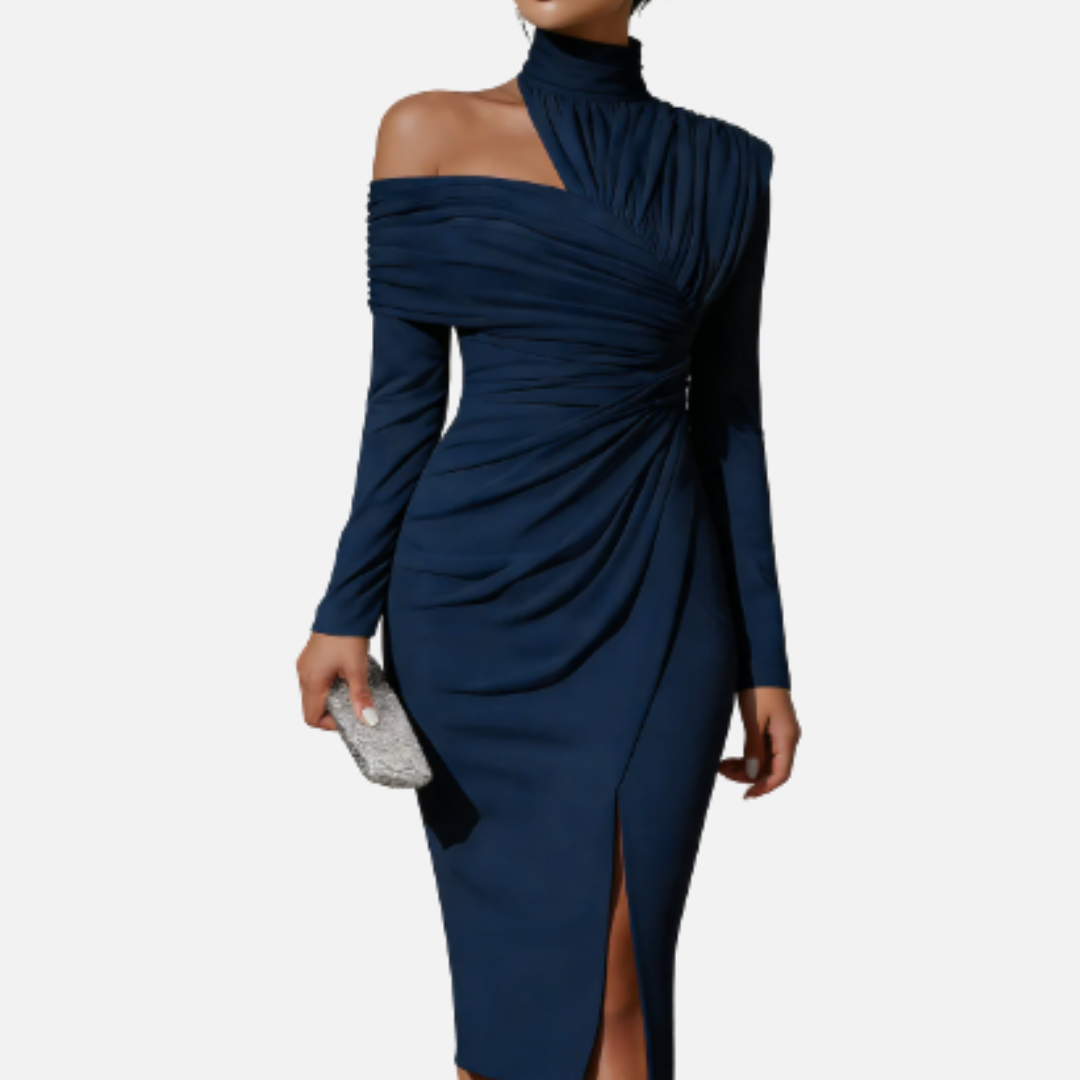 Women's Midi Dress Ruched High-Neck – House of Velari