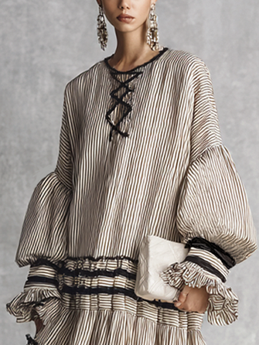 Women's Cotton Long Sleeve Tiered Striped Maxi Dress – House of Velari
