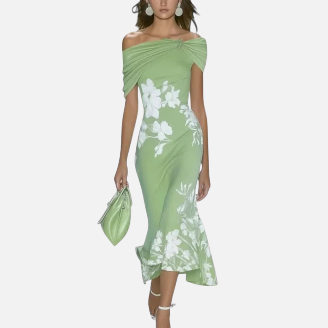 Women's Botanical Print Off-Shoulder Midi Dress – House of Velari