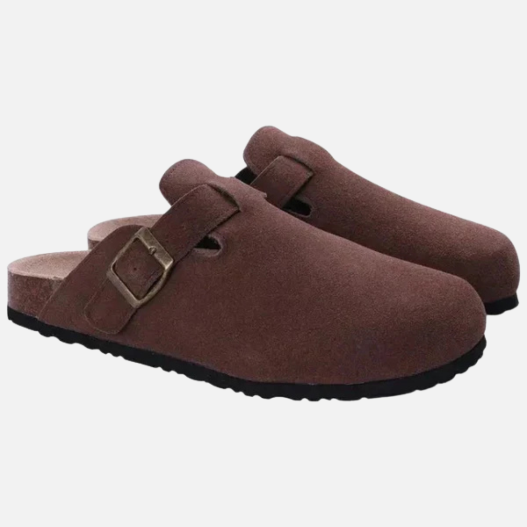 Men's Suede Comfort Clogs – Buckle Strap Mules – House of Velari
