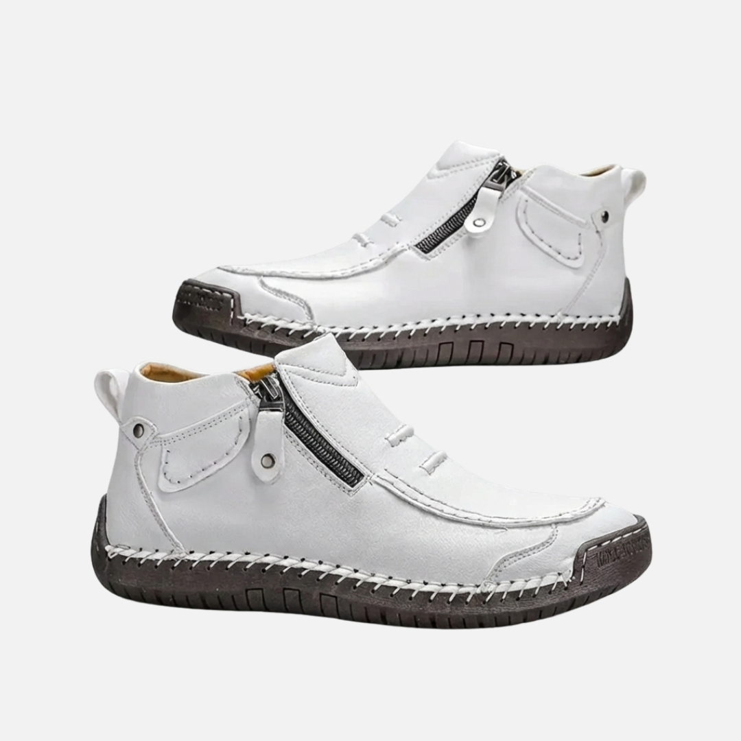 Men's Leather Ankle Shoes – Stitched Casual Zip-Up Boots – House of Velari