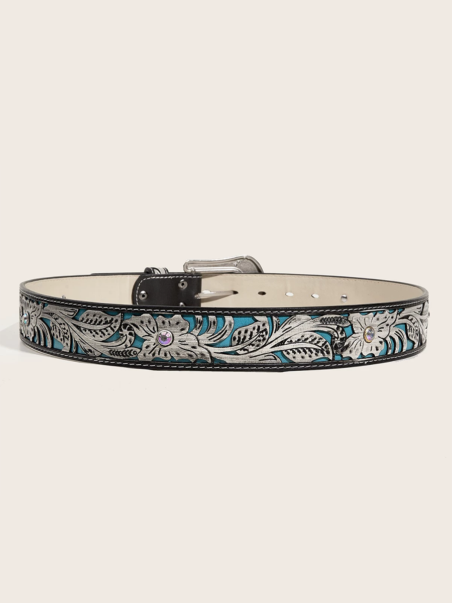 Women's Leather Embossed Rhinestone Belt – House of Velari