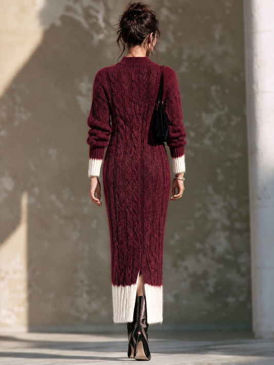 Women's Vintage Color-Block Cable-Knit Maxi Dress – House of Velari