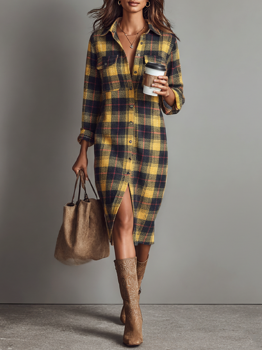 Women's Long Sleeve Plaid Midi Dress – House of Velari