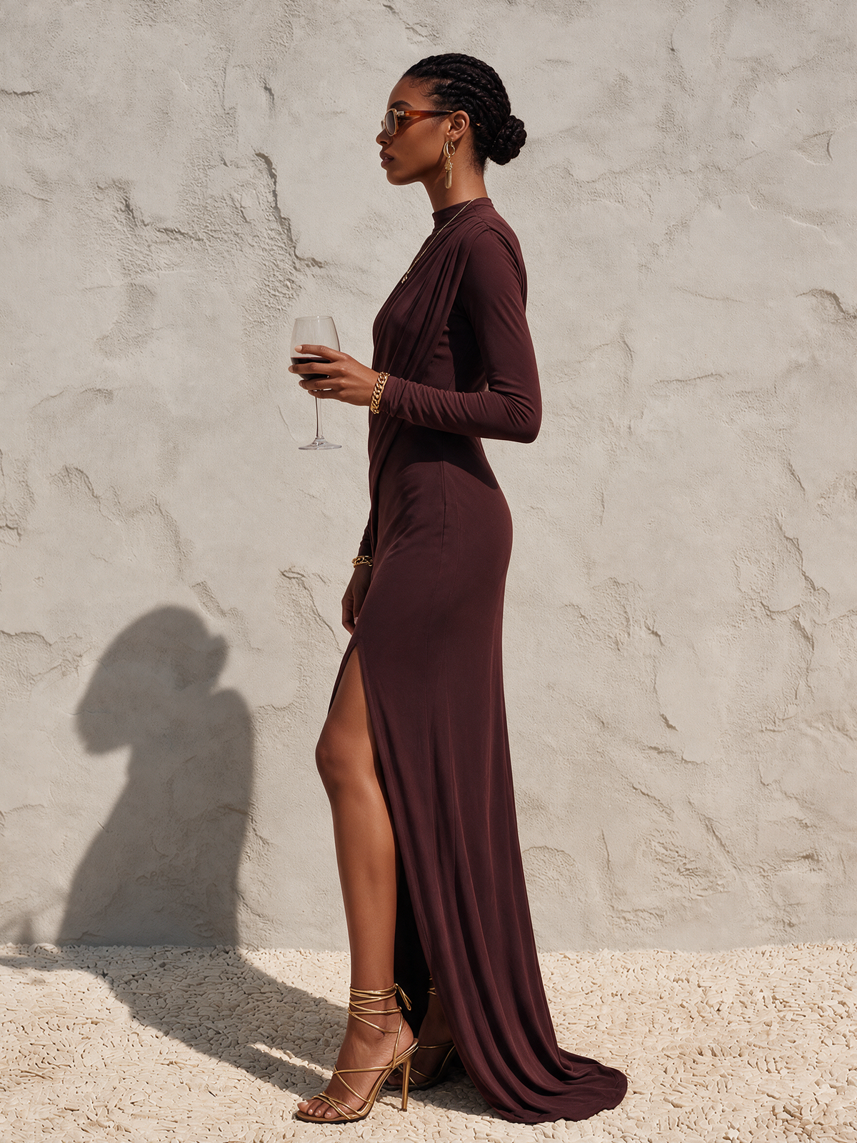 Women's Draped Mock Neck Maxi Dress – House of Velari