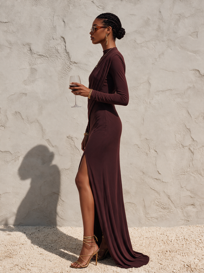 Women's Draped Mock Neck Maxi Dress – House of Velari