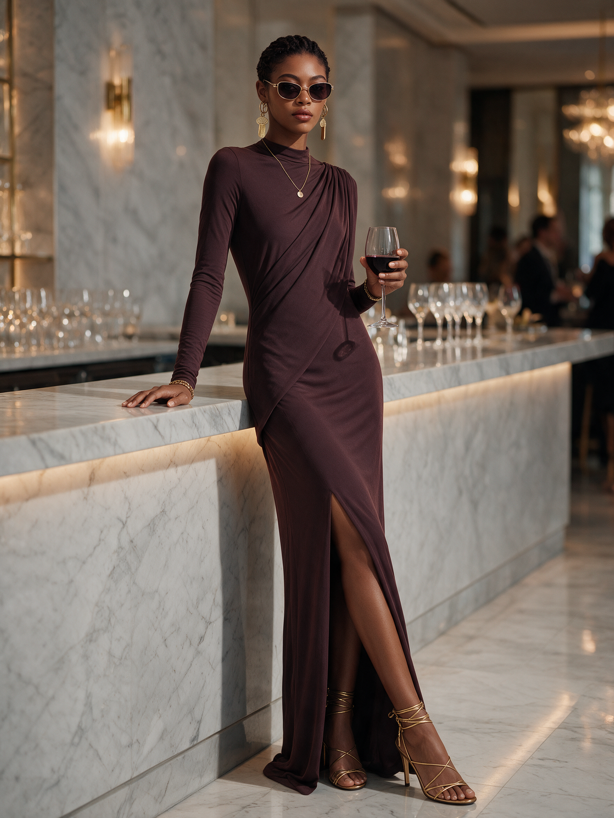 Women's Draped Mock Neck Maxi Dress – House of Velari